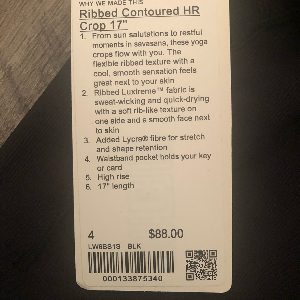 lululemon ribbed contoured HR crop 17" - Picture 6 of 6